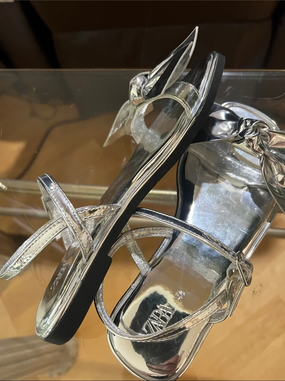 Zara Silver Bow Strap Sandals
